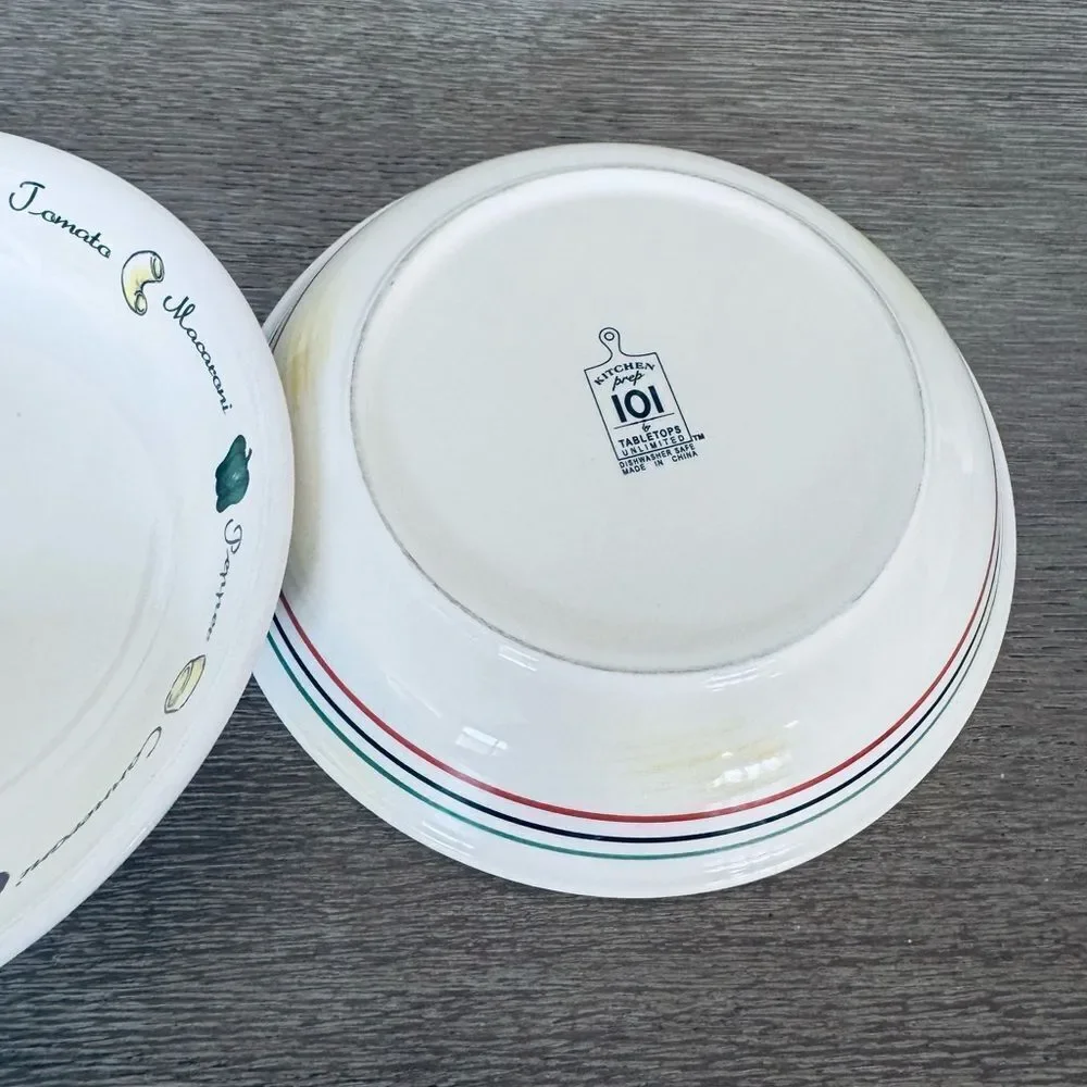 Pasta Dishes Ravioli Penne Graphic Plates Set
